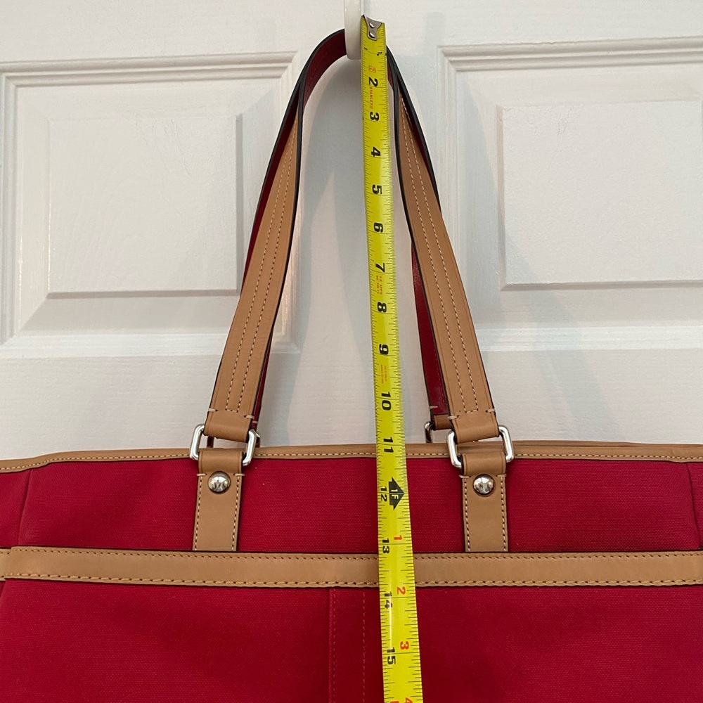Coach Red Travel Tote / Diaper Tote with Long Strap and So Many Pockets! - Picture 8 of 16